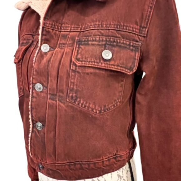 🎉PRICE REDUCED🎉 HUDSON Jeans Red Denim Trucker Jacket‎ Sherpa Size XS $295 NWT - Picture 5 of 15